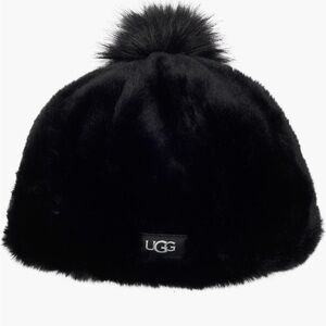 UGG Faux Fur Black Kids' Beanie with Pom Pom - size 4-6 years